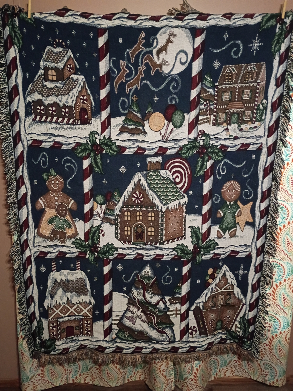 Holiday Gingerbread Patchwork Throw Blanket - Navy